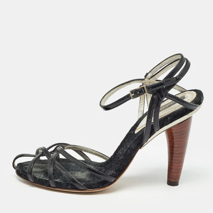 Dolce & Gabbana Black Patent Knotted Sandals Size 35