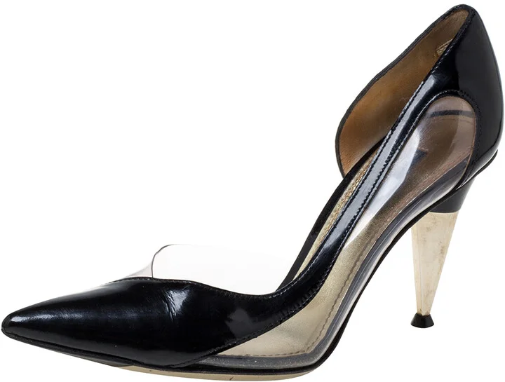 Dolce & Gabbana Black Patent Leather And PVC Pointed Toe Pumps Size 37
