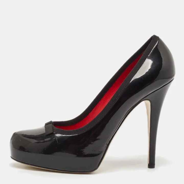 Dolce & Gabbana Black Patent Leather Bow Platform Pumps Size 40