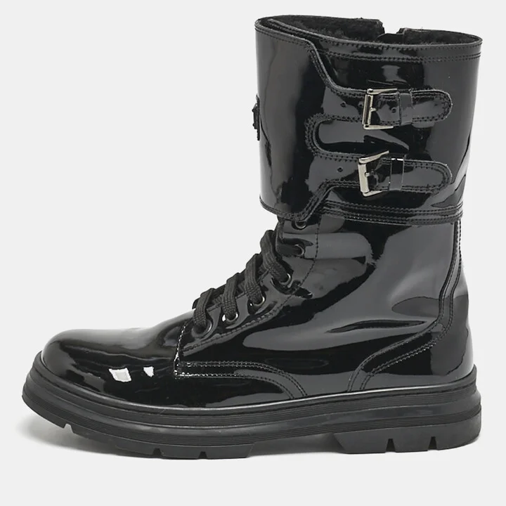 Dolce & Gabbana Black Patent Leather Combat Boots Size 38
