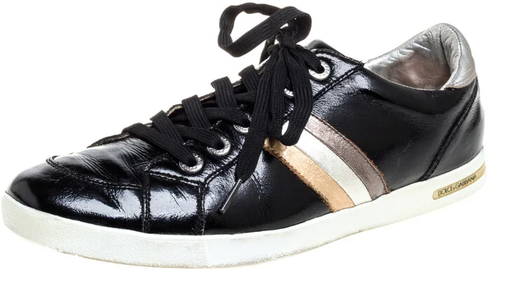 Dolce & Gabbana Black Patent Leather Low Top Sneakers Size 41