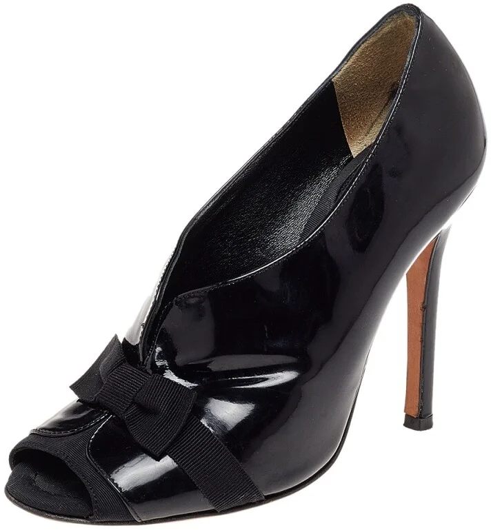Dolce & Gabbana Black Patent Leather Peep Toe Booties Size 36