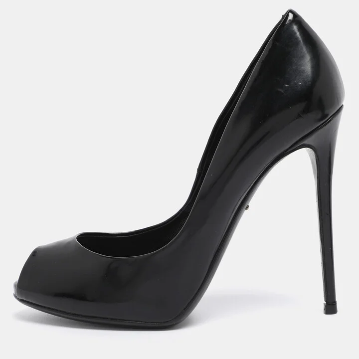 Dolce & Gabbana Black Patent Leather Peep Toe Pumps Size 37