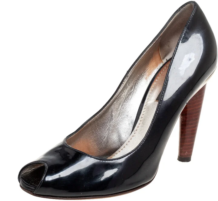 Dolce & Gabbana Black Patent Leather Peep Toe Pumps Size 37