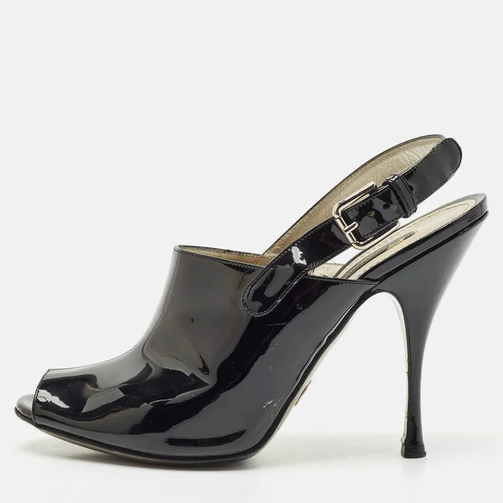 Dolce & Gabbana Black Patent Leather Peep Toe Slingback Pumps Size 41