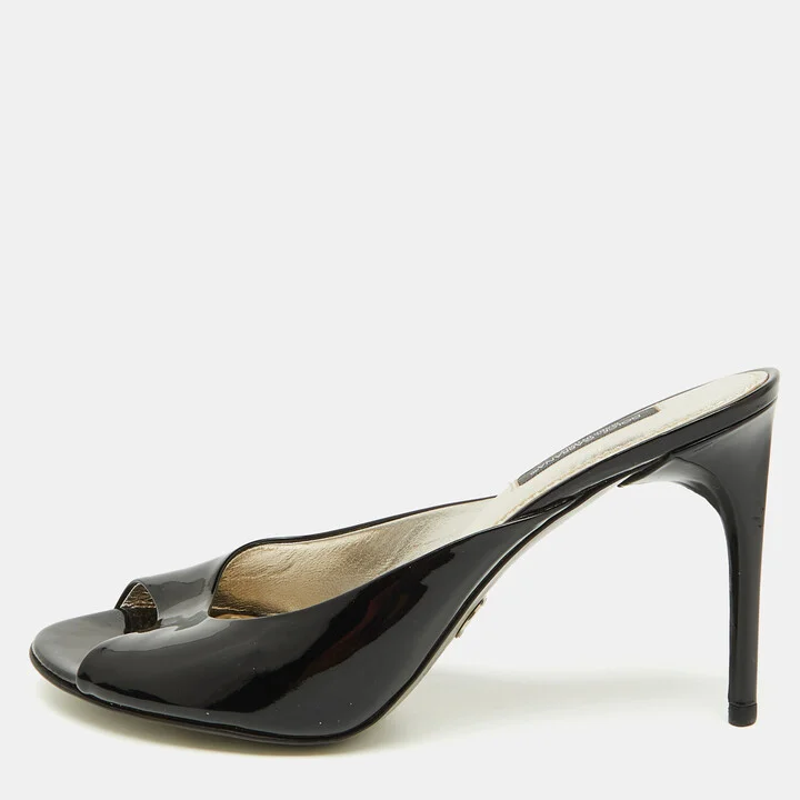Dolce & Gabbana Black Patent Leather Slide Sandals Size 38.5