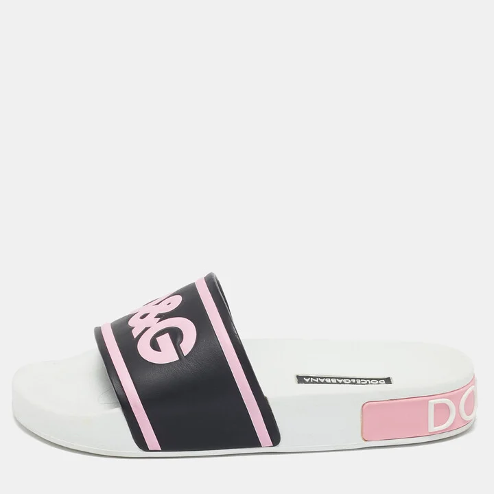 Dolce & Gabbana Black/Pink Rubber I Love Flat Slides Size 35