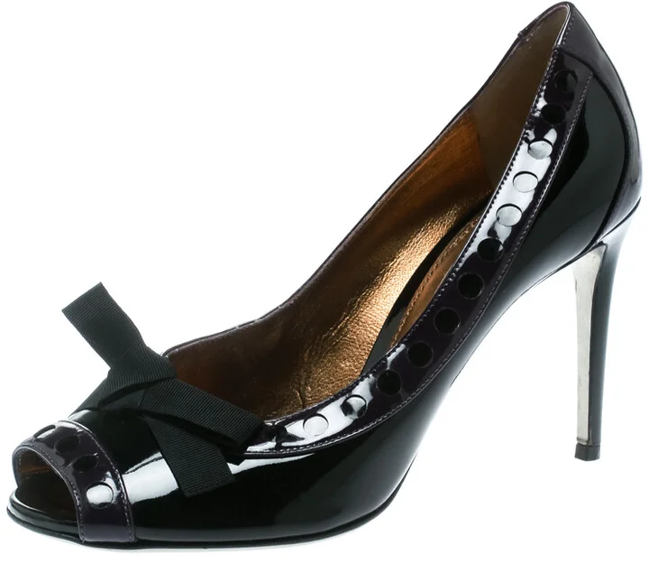 Dolce & Gabbana Black/Purple Patent Leather Peep Toe Bow Pumps Size 40