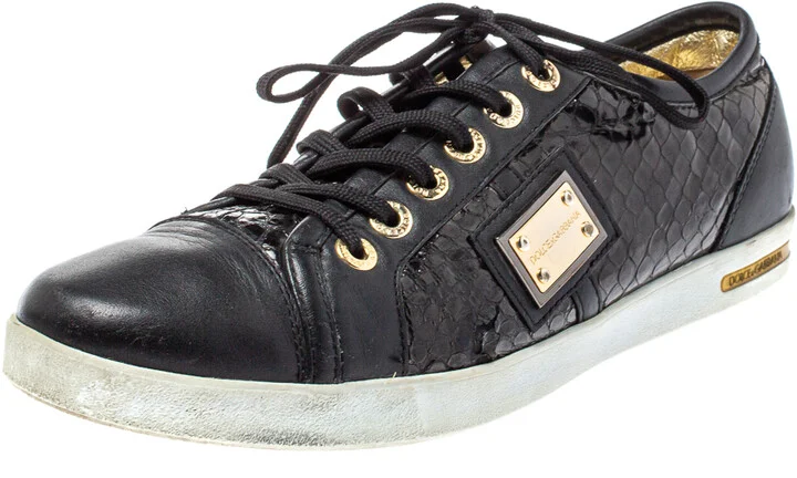 Dolce & Gabbana Black Python Embossed And Leather Low Top Sneakers Size 41