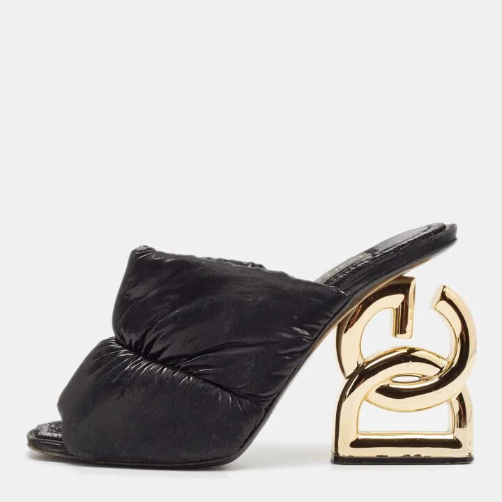 Dolce & Gabbana Black Quilted Nylon DG Heel Slide Sandals Size 38.5