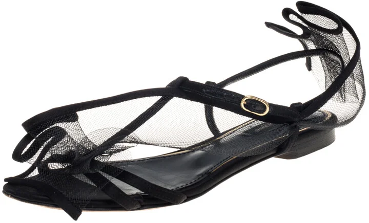 Dolce & Gabbana Black Satin And Mesh Flat Sandals Size 37.5