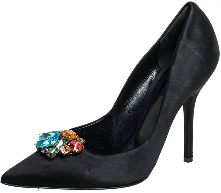 Dolce & Gabbana Black Satin Crytal Embellished Pumps Size 39