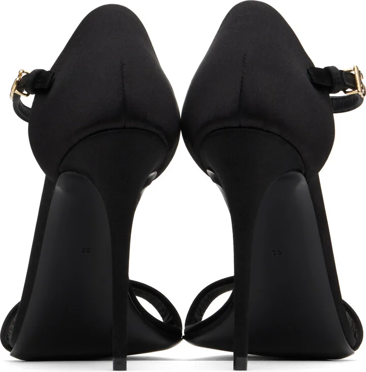 Dolce&Gabbana Black Satin T-Bar Heeled Sandals - Image 2