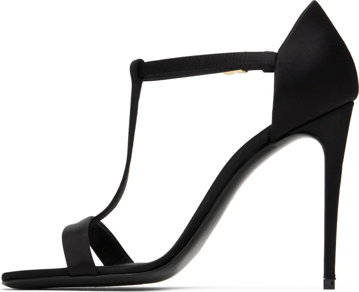 Dolce&Gabbana Black Satin T-Bar Heeled Sandals - Image 3