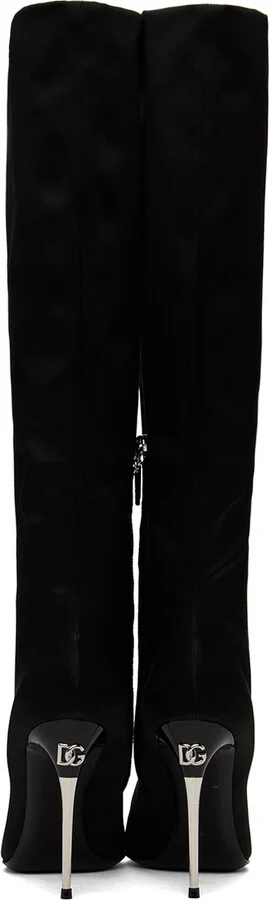 Dolce&Gabbana Black Satin Tall Boots - Image 2