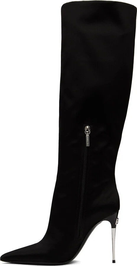 Dolce&Gabbana Black Satin Tall Boots - Image 3