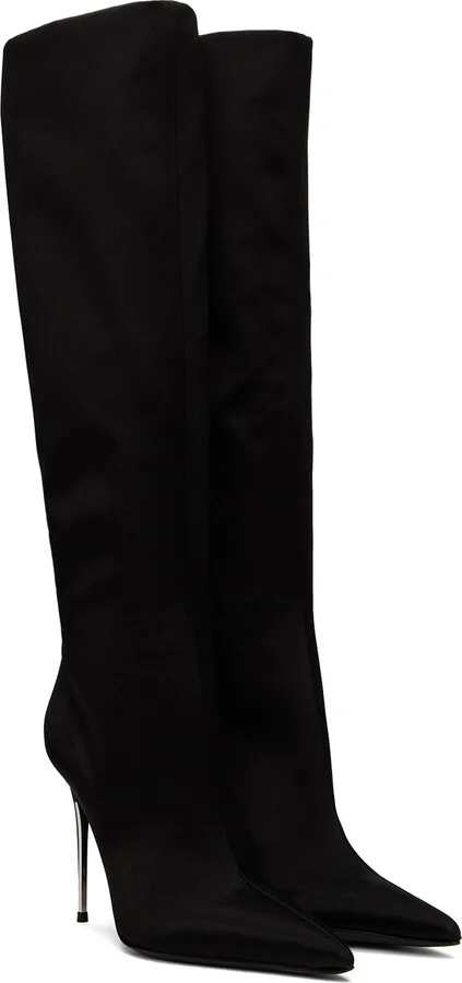 Dolce&Gabbana Black Satin Tall Boots - Image 4