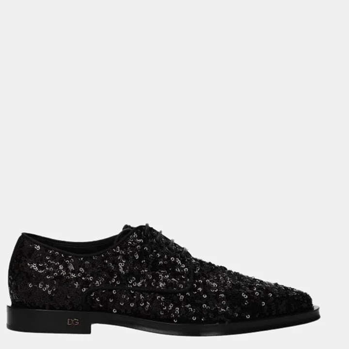 Dolce & Gabbana Black Sequin Derby Shoes Size 37