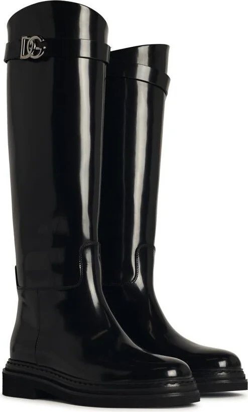 Dolce & Gabbana Black Shiny Leather Boots - Image 2