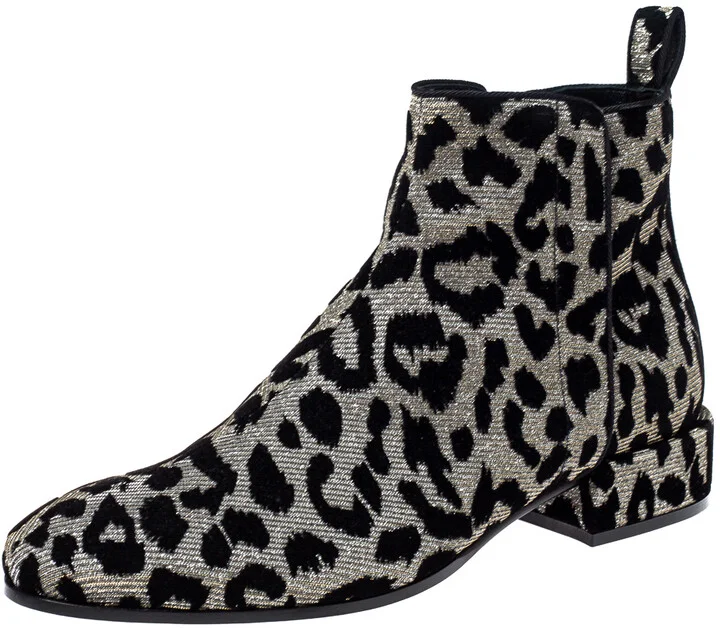 Dolce & Gabbana Black/Silver Animal Print Lurex and Velvet Ankle Boots Size 36