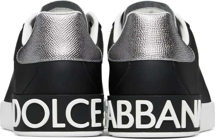 Dolce&Gabbana Black & Silver Calfskin Nappa Portofino Sneakers - Image 2