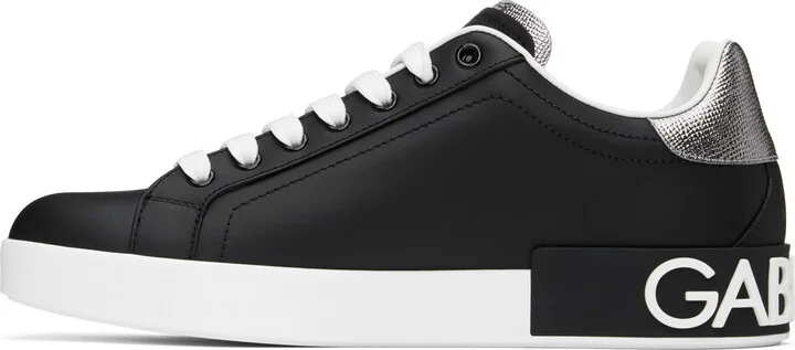 Dolce&Gabbana Black & Silver Calfskin Nappa Portofino Sneakers - Image 3
