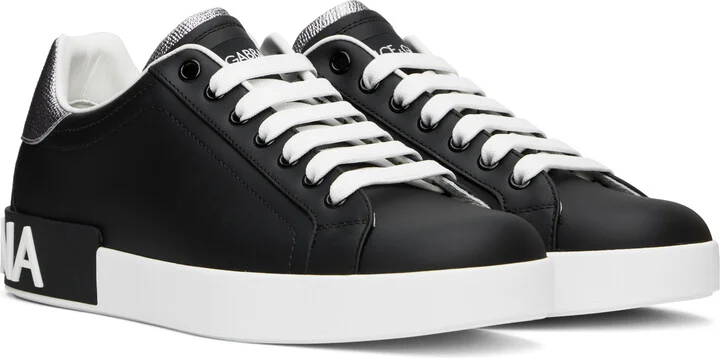 Dolce&Gabbana Black & Silver Calfskin Nappa Portofino Sneakers - Image 4