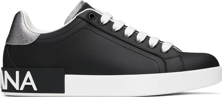 Dolce&Gabbana Black & Silver Calfskin Nappa Portofino Sneakers