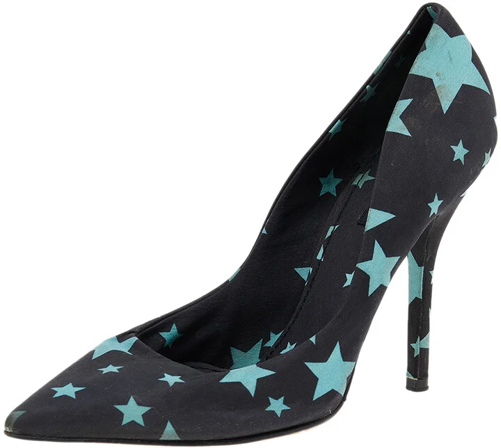 Dolce & Gabbana Black Star Print Fabric Pointed Toe Pumps Size 38