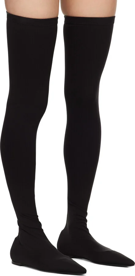 Dolce&Gabbana Black Stretch Jersey Thigh-High Boots - Image 4