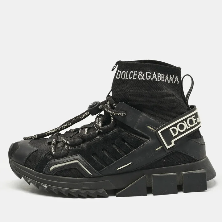 Dolce & Gabbana Black Suede and Leather Sorrento High Top Sneakers Size 38