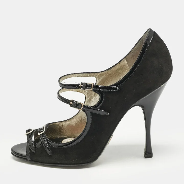 Dolce & Gabbana Black Suede and Patent Leather Mary Jane Pumps Size 37.5
