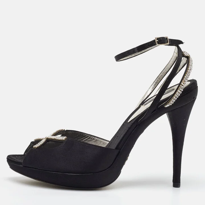 Dolce & Gabbana Black Suede Crystal Embellished Ankle Strap Sandals Size 40