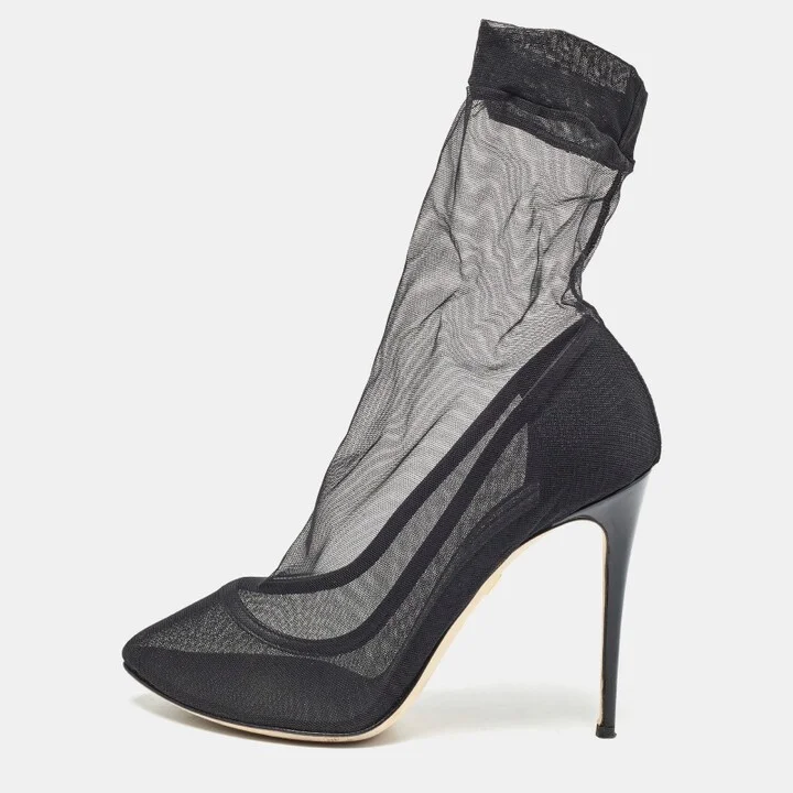Dolce & Gabbana Black Tulle Fabric Ankle Booties Size 39