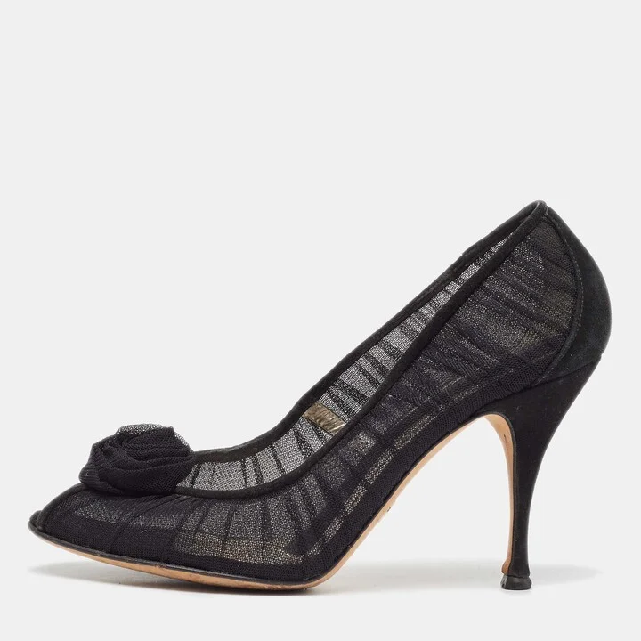 Dolce & Gabbana Black Tulle Fabric Flower Applique Peep Toe Pumps Size 40