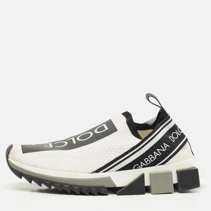 Dolce & Gabbana Black/White Knit Fabric Sorrento Slip On Sneakers Size 36