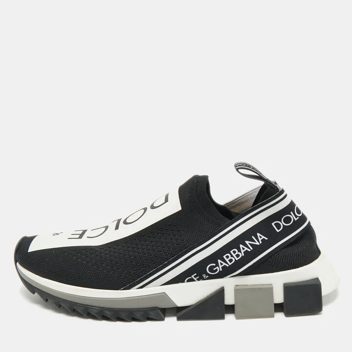 Dolce & Gabbana Black/White Knit Fabric Sorrento Slip On Sneakers Size 39