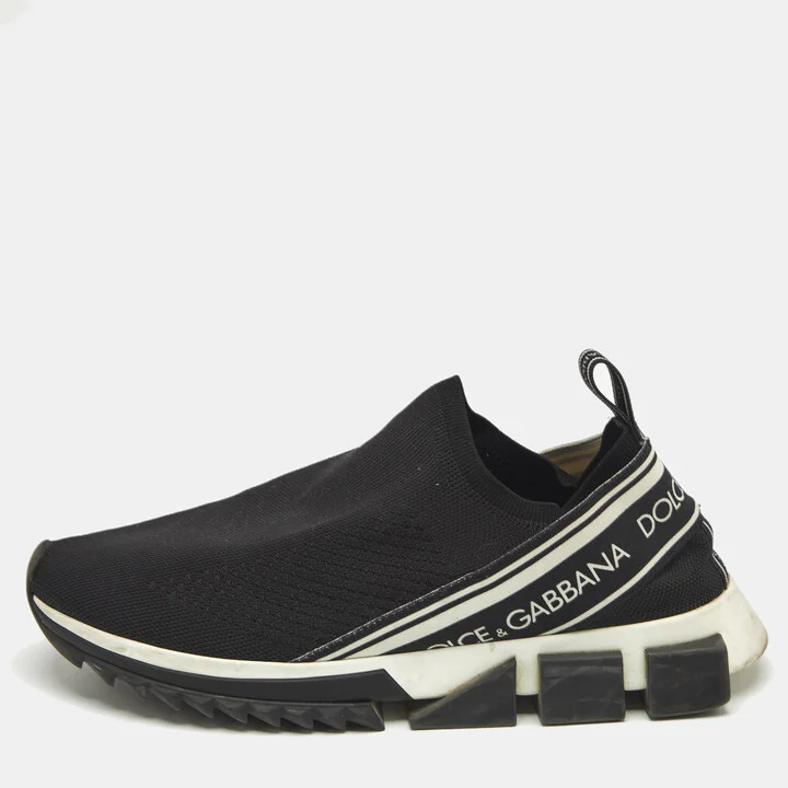 Dolce & Gabbana Black/White Knit Fabric Sorrento Slip On Sneakers Size 41