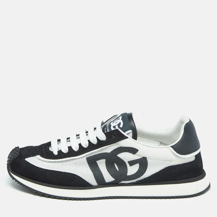 Dolce & Gabbana Black/White Mesh and Suede DG Low Top Sneakers Size 41