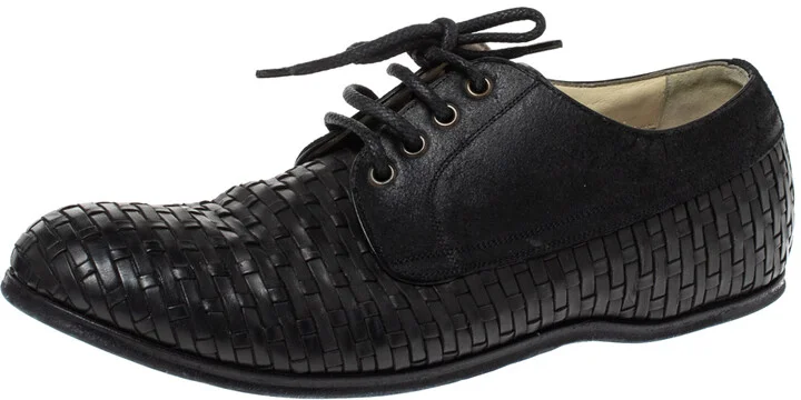 Dolce & Gabbana Black Woven Leather And Suede Lace Up Derby Size 42
