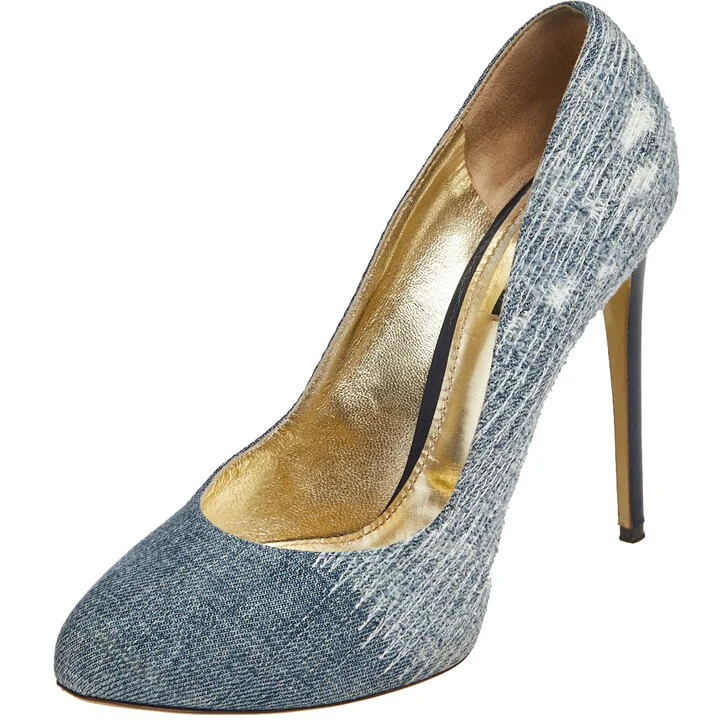 Dolce & Gabbana Blue Denim Platform Round Toe Pumps Size 40