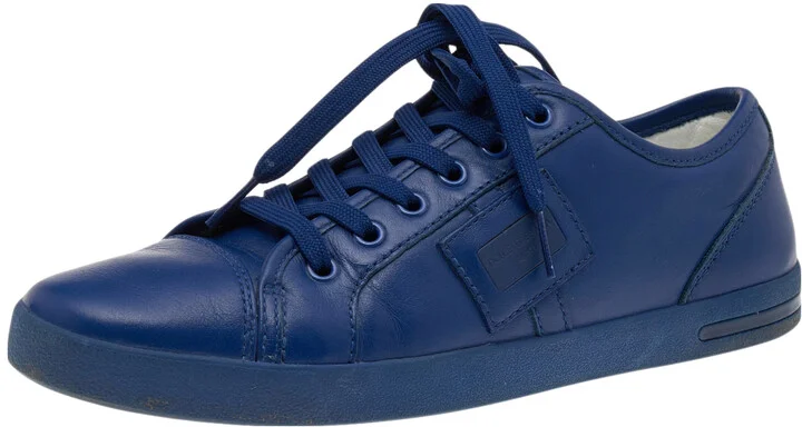 Dolce & Gabbana Blue Leather Logo Plaque Low Top Sneakers Size 39