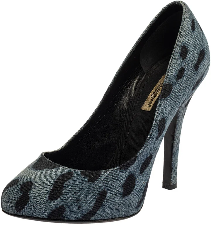 Dolce & Gabbana Blue Leopard Print Denim Pumps Size 37