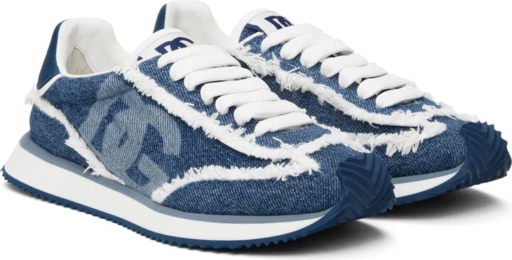 Dolce&Gabbana Blue Mixed-Material 'DG' Cushion Sneakers - Image 4