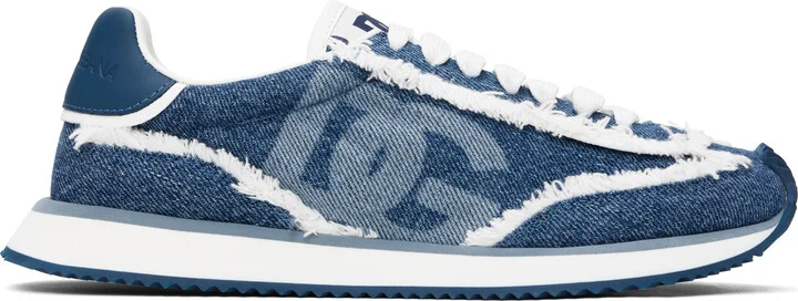 Dolce&Gabbana Blue Mixed-Material 'DG' Cushion Sneakers