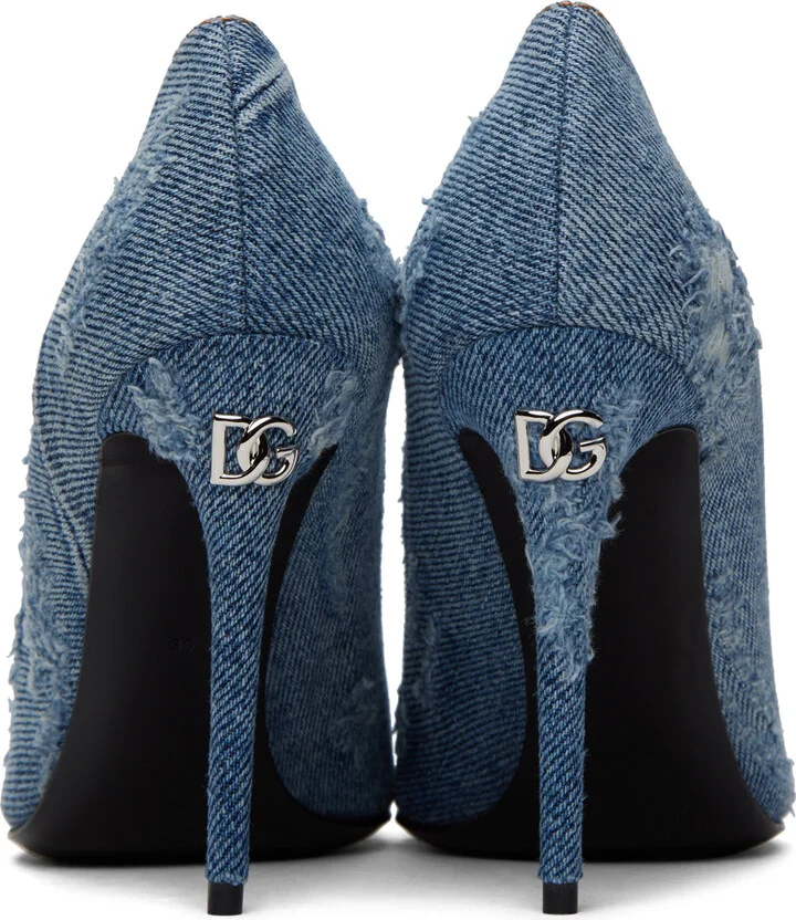 Dolce&Gabbana Blue Patchwork Denim Heels - Image 2