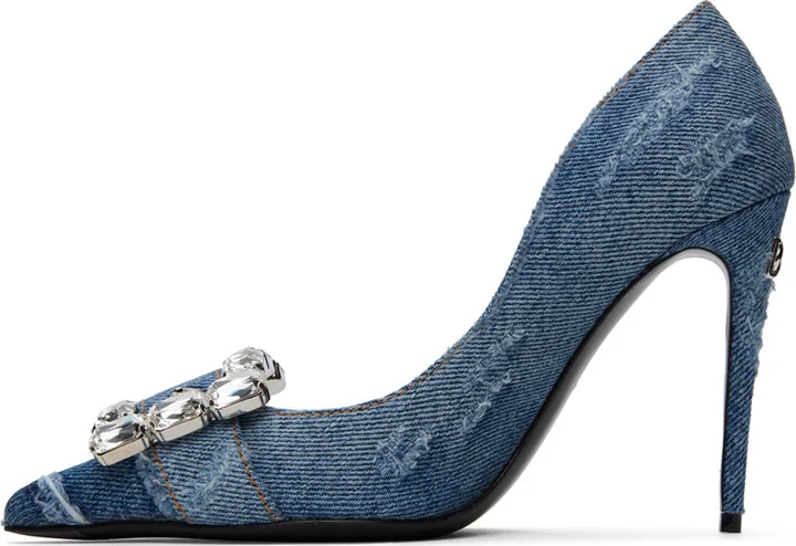 Dolce&Gabbana Blue Patchwork Denim Heels - Image 3