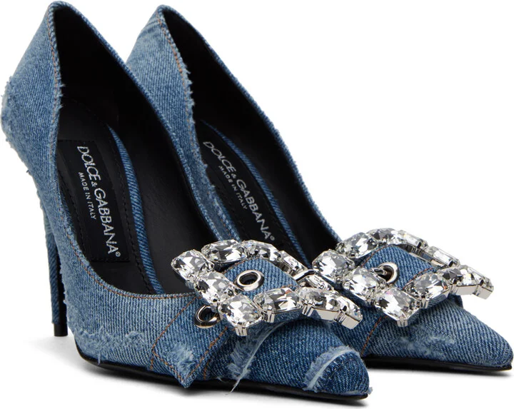 Dolce&Gabbana Blue Patchwork Denim Heels - Image 4