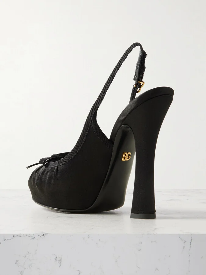 Dolce & Gabbana - Bow-embellished Grosgrain-trimmed Satin Slingback Pumps - Black - Image 3