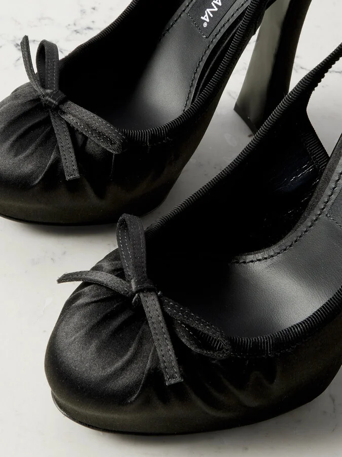 Dolce & Gabbana - Bow-embellished Grosgrain-trimmed Satin Slingback Pumps - Black - Image 4